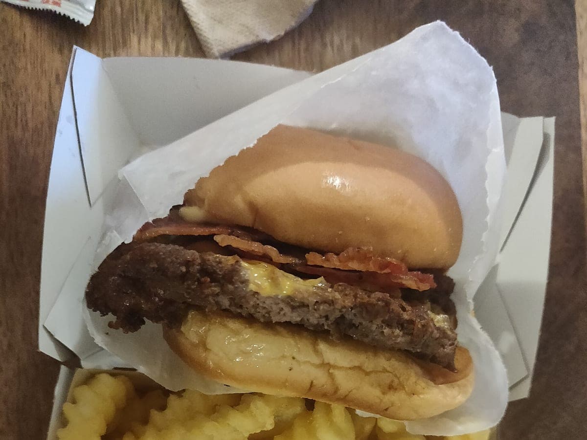 Before: Bacon cheeseburger & crinkle fries, original phone photo