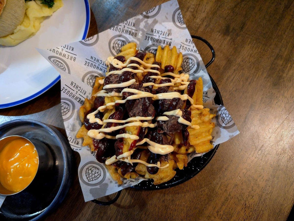 After: Loaded waffle fries, Color Pop look