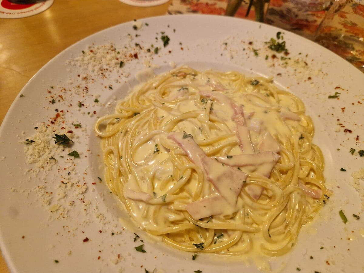 Before: Spaghetti carbonara, original phone photo