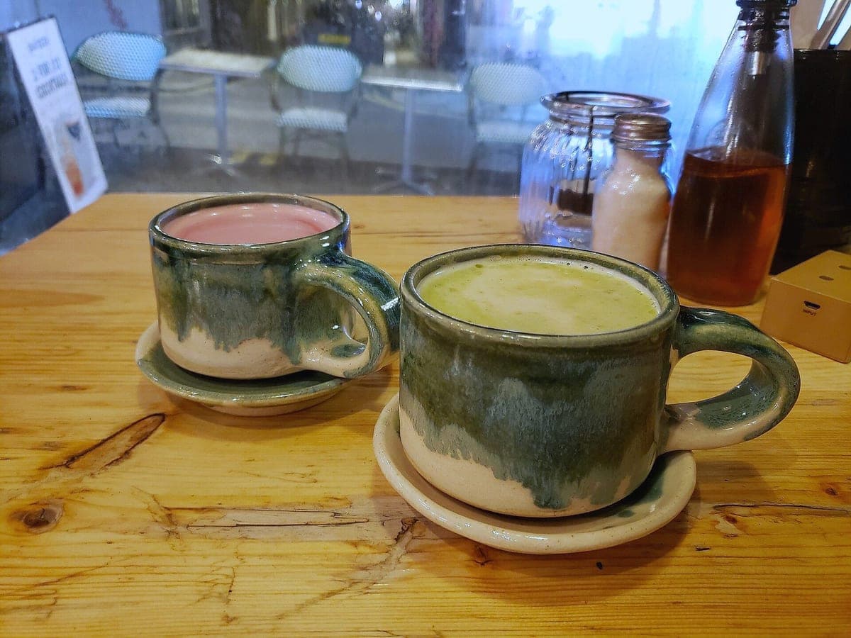 After: Matcha & beet lattes, Bright & Airy look