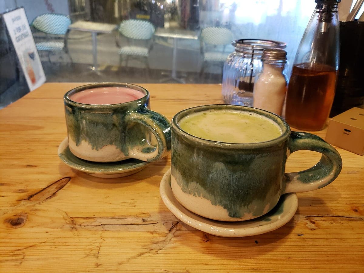 Before: Matcha & beet lattes, original phone photo