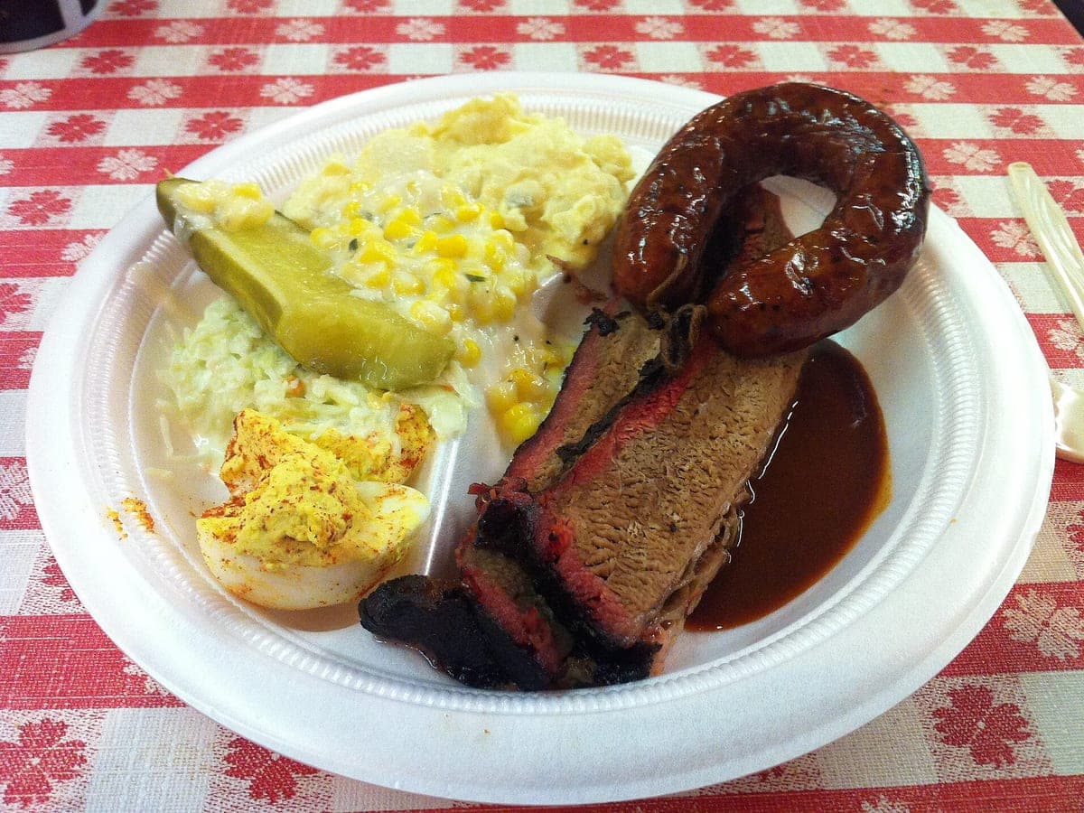 Before: Brisket & sausage plate, original phone photo