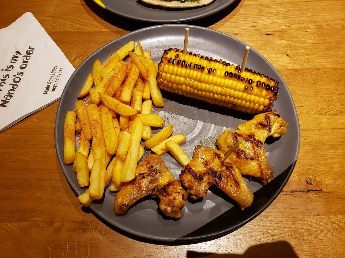 Before: Wings, fries & corn on the cob, original phone photo